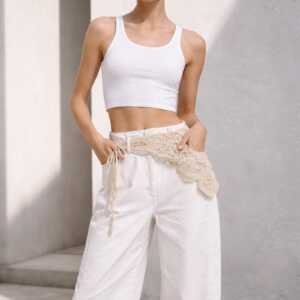 Women’s High-Waisted White Wide-Leg Trousers in White