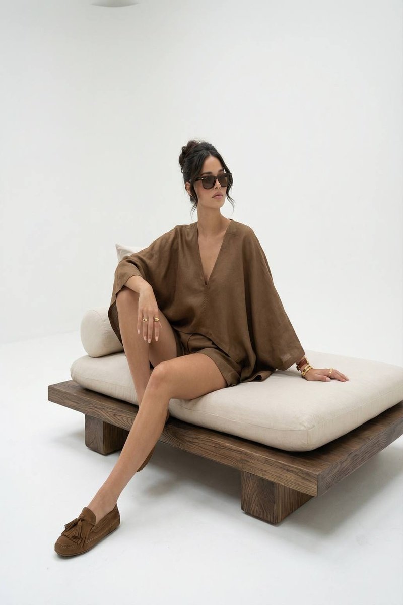 Linen Blend Relaxed Co-Ord Set – Mocha Brown