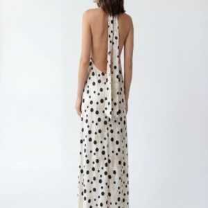 Polka Dot Halter Maxi Dress – Ivory & Black