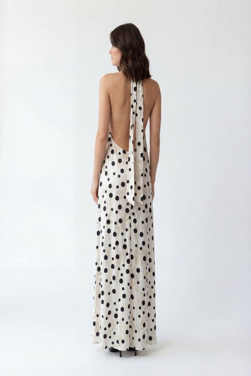 Polka Dot Halter Maxi Dress – Ivory & Black