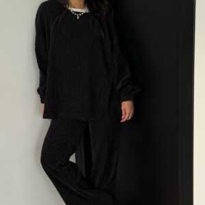 Black Textured Relaxed Two-Piece Set