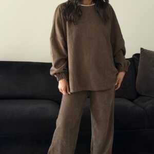 Mocha Brown Textured Relaxed Two-Piece Set
