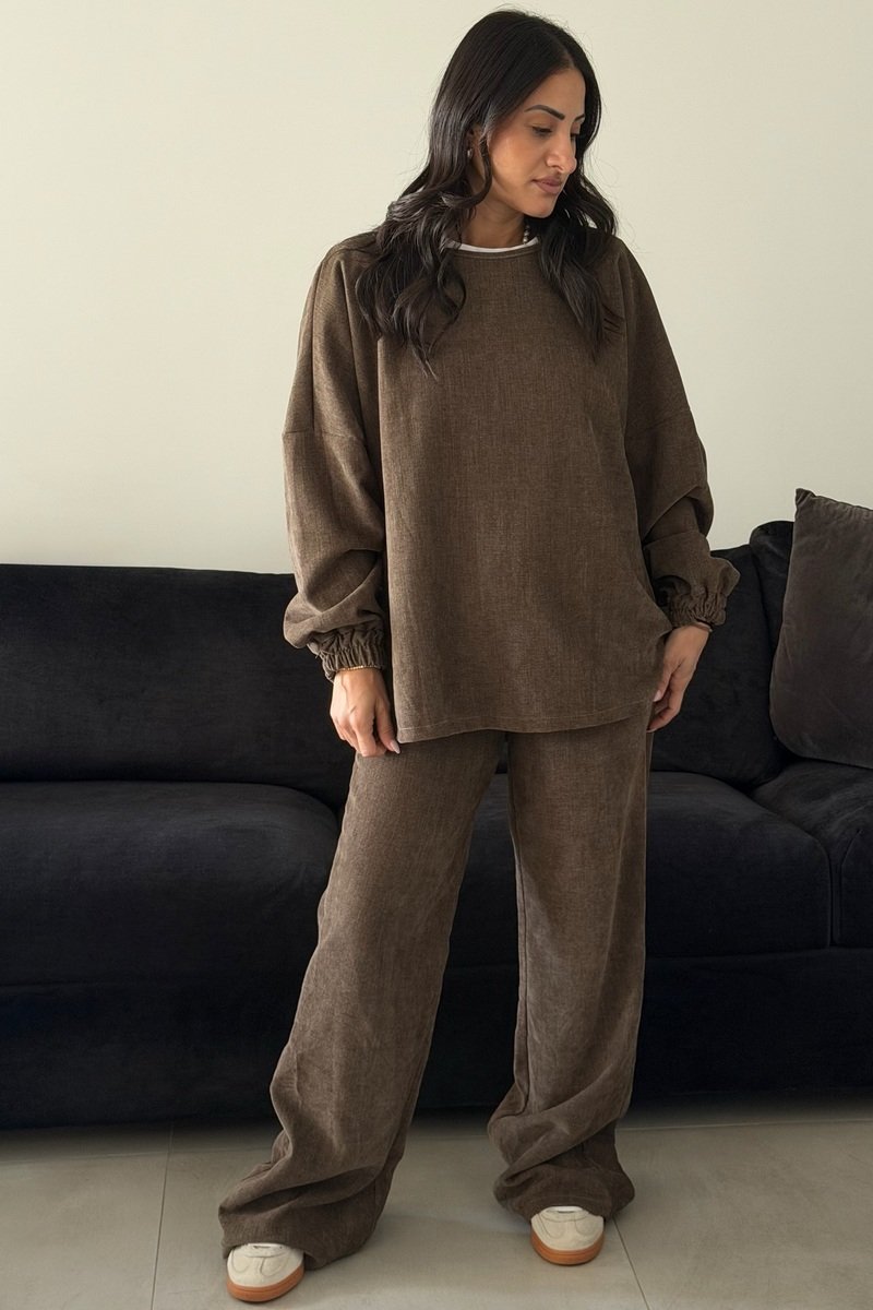 Mocha Brown Textured Relaxed Two-Piece Set