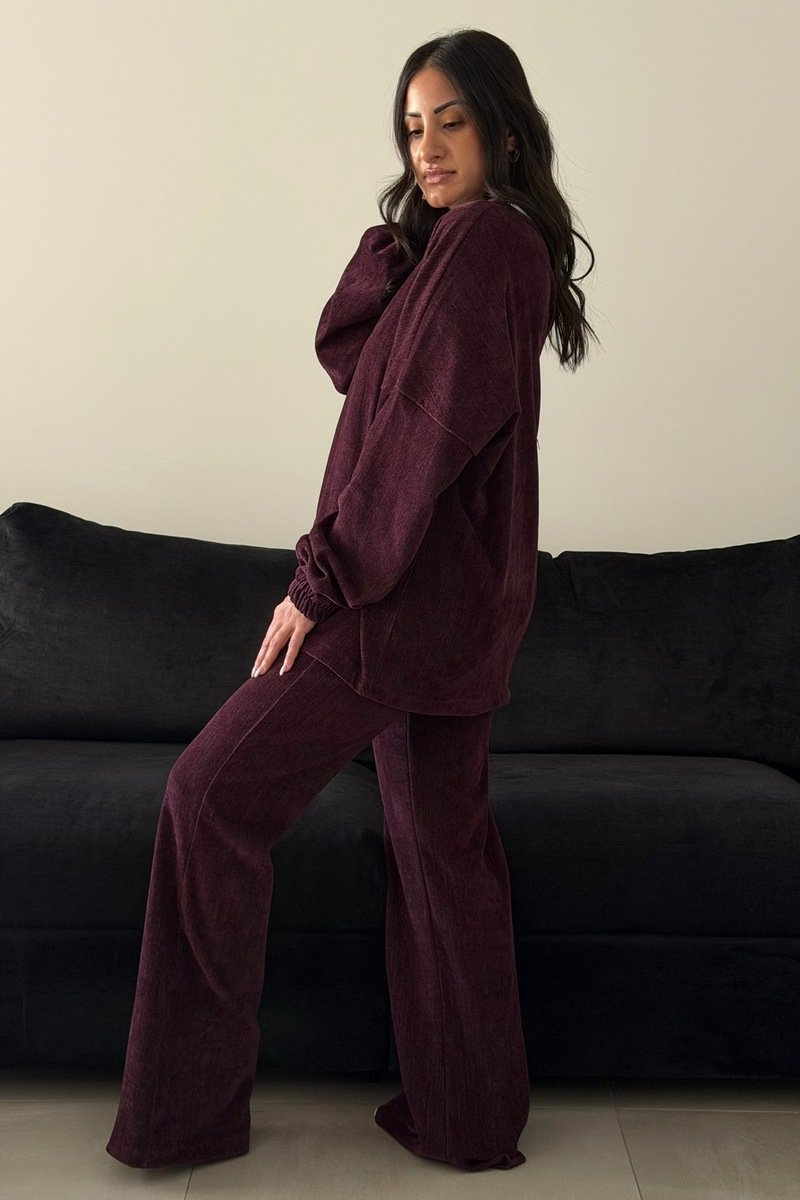 Burgundy Textured Relaxed Two-Piece Set