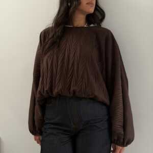 Chocolate Brown Textured Balloon Sleeve Top