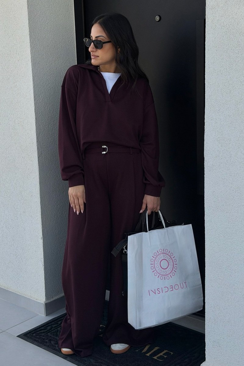 Burgundy Collared Co-Ord Set