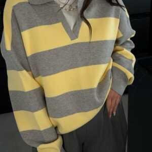 Yellow/Grey Striped Polo Knit