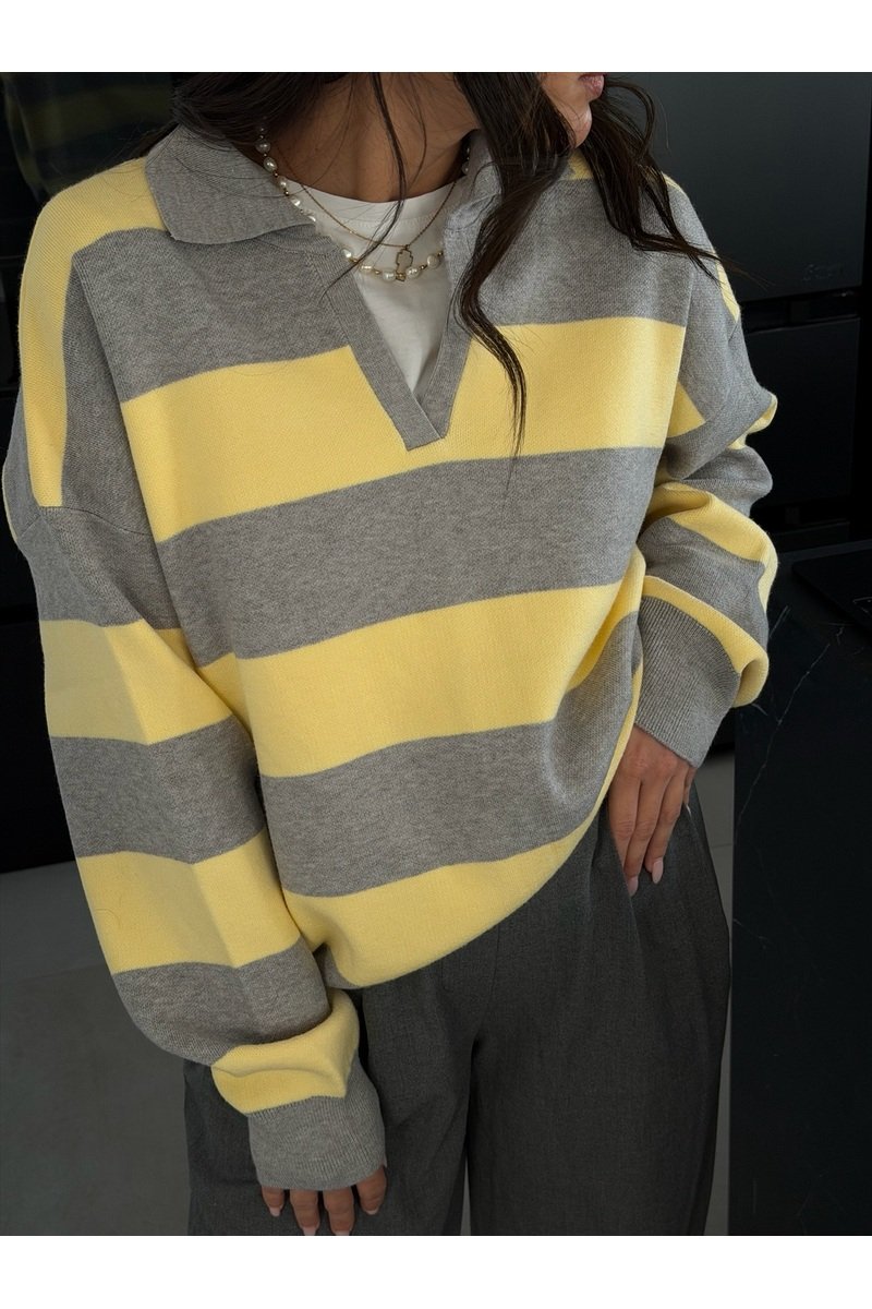 Yellow/Grey Striped Polo Knit